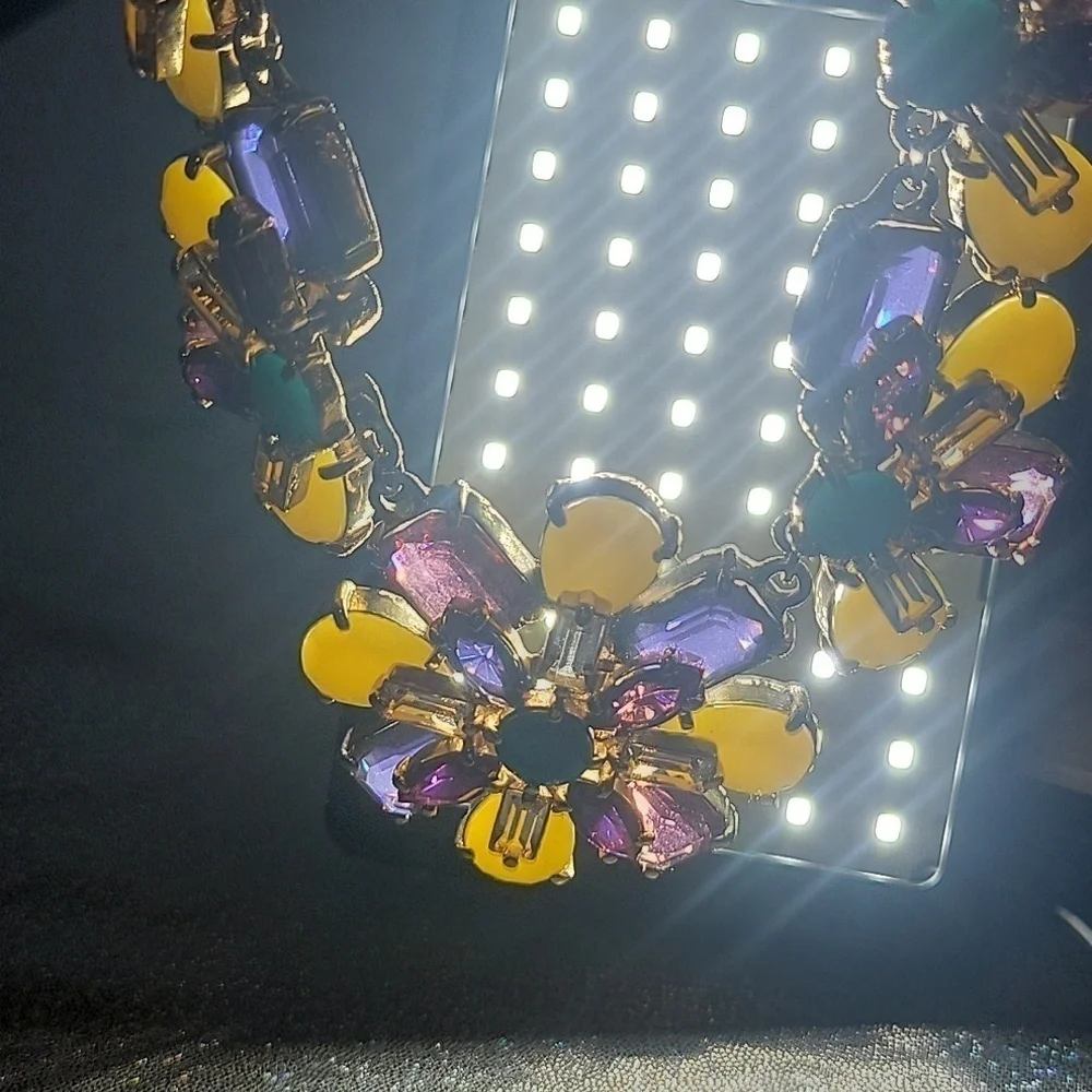 Kate Spade Kladiscope Jeweled Rhinestone Flower Statement Gold Necklace Bib